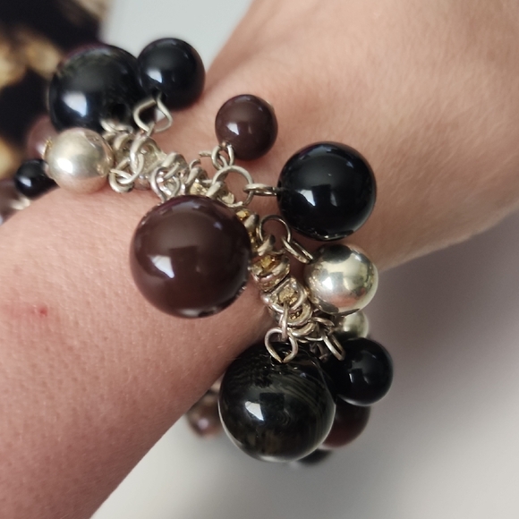 Vintage Jewelry - Bangle BOBBLE beaded Bracelet SILVER CONNECT streach BEADS